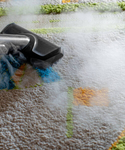 cleaning carpet in children's room with steam